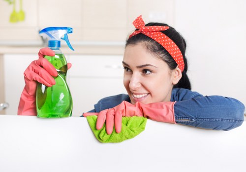 Professionals performing deep cleaning in a living room